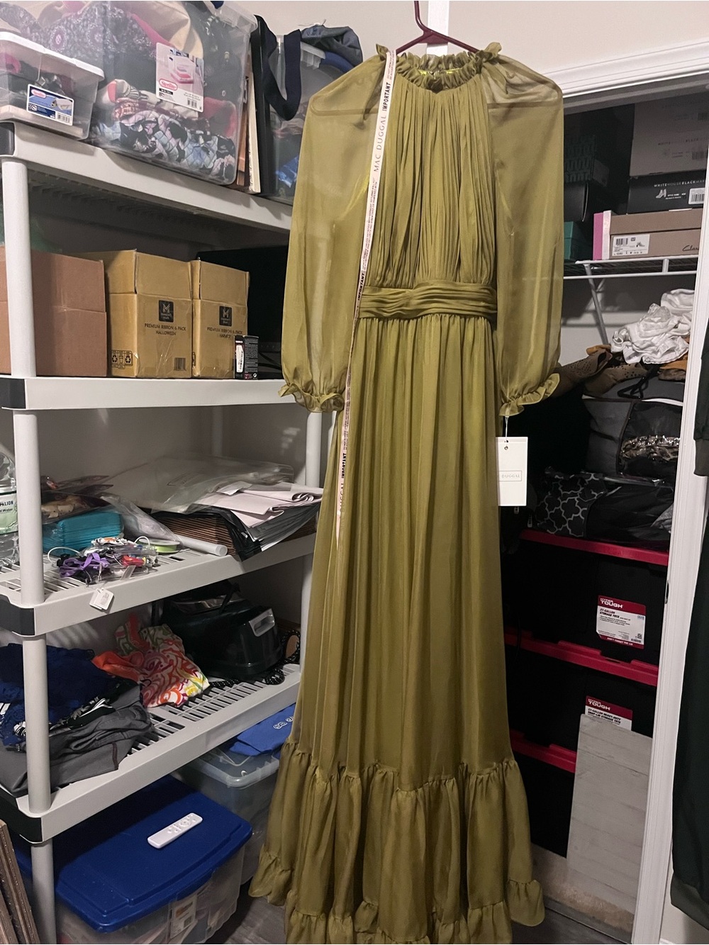 Mac Duggal Olive Green High-Neck Chiffon Maxi Dress size 4 - Picture 2 of 6